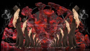 Corona-Virus-Girl-Dancing-on-Covid19-Cell-with-strobing-red-white-effect-video-art-4K-VJ-Footage-1920_004 VJ Loops Farm