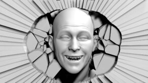 vj video background Bold-Head-with-happy-face-comes-through-the-wall-projection-mapping-Loop-iredmj-1920_003